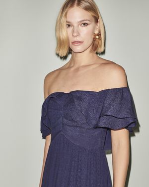 Vestido Longuete com Babados Sobrepostos