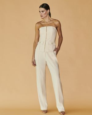 Conjunto Top sem Alças e Calça Wide com Nervura