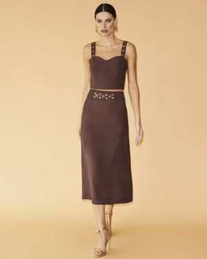 Conjunto Top Alça Ilhós e Saia Midi