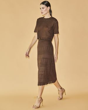 Conjunto Top Manga Curta e Saia Midi Tricot