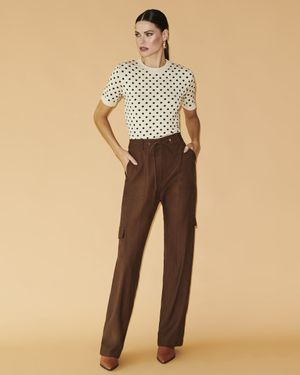 Calça Regular Cós Detalhe Ilhós