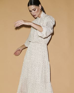 Vestido Poá Longuete Manga 7/8