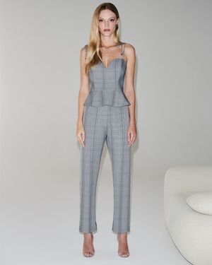 Conjunto Xadrez Top Peplum e Calça Reta
