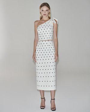 Conjunto Top e Saia Midi Estampa Poá