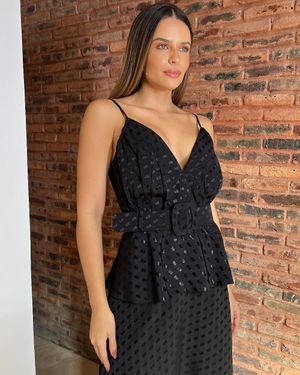 Vestido Midi Peplum com Detalhe Cinto