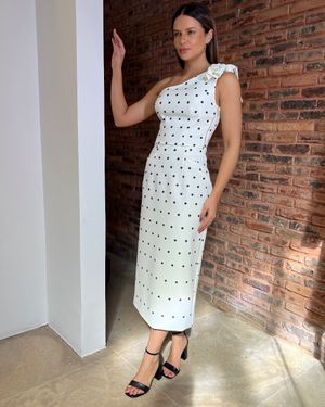 Conjunto Top e Saia Midi Estampa Poá
