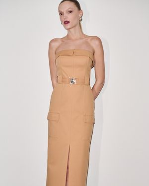 Vestido Midi sem Alças Detalhe Fivela