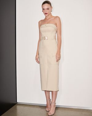 Vestido Midi sem Alças Detalhe Fivela
