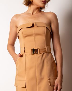 Vestido Midi sem Alças Detalhe Fivela