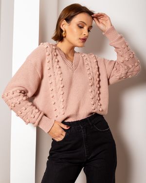 Sweater Tricot Decote V Tramas