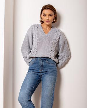 Sweater Tricot Decote V Tramas