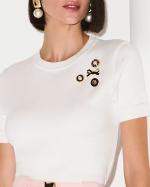 BLUSA MANGA CURTA TRICOT COM APLICAÇÕES
