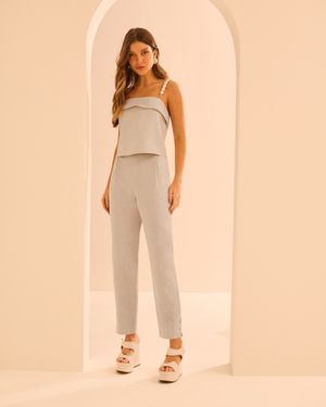 CONJUNTO TOP ALÇAS PÉROLAS E CALÇA CENOURA