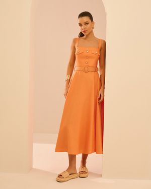 VESTIDO MIDI DE LINHO COM ALÇAS