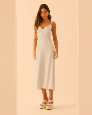 VESTIDO MIDI ALÇAS MAXI PÉROLAS