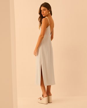 VESTIDO MIDI ALÇAS MAXI PÉROLAS