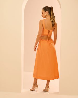 VESTIDO MIDI BORDADO CINTURA