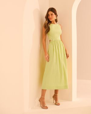 VESTIDO MIDI BORDADO CINTURA