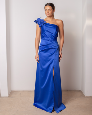 VESTIDO LONGO UM OMBRO SO DETALHE FLOR