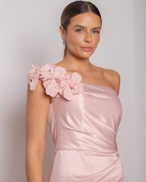 VESTIDO LONGO UM OMBRO SO DETALHE FLOR