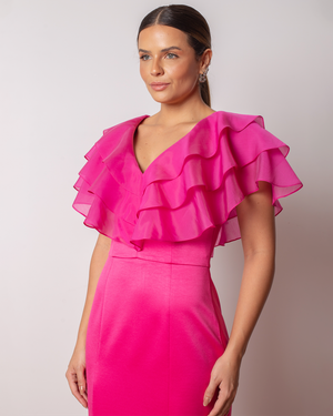 VESTIDO LONGO BABADOS ORGANZA
