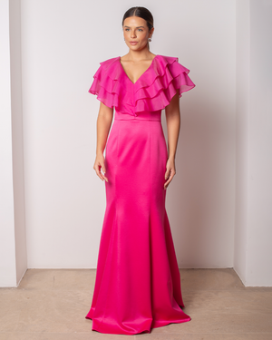 VESTIDO LONGO BABADOS ORGANZA