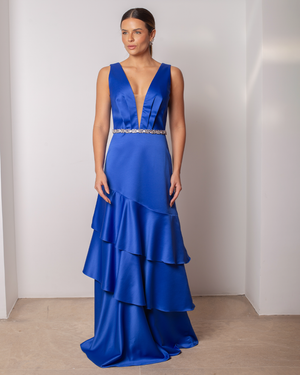 VESTIDO DECOTE V COM CINTO FLOR