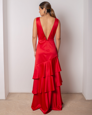 VESTIDO DECOTE V COM CINTO FLOR