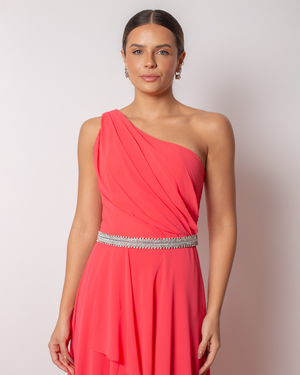 VESTIDO OMBRO SÓ COM BABADOS E FENDA