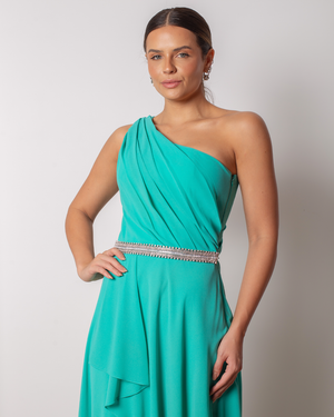 VESTIDO OMBRO SÓ COM BABADOS E FENDA