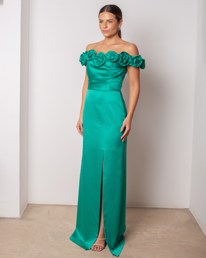 VESTIDO OMBRO A OMBRO FLORES NO DECOTE