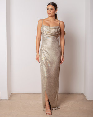 VESTIDO LONGO COM DRAPEADO SAIA E BUSTO