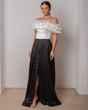 VESTIDO ORGANZA E SAIA SOBREPOSTA