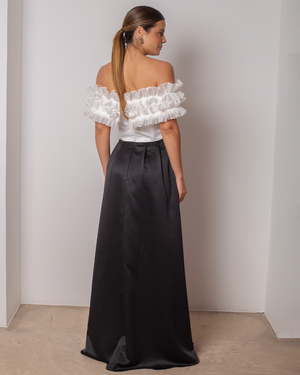 VESTIDO ORGANZA E SAIA SOBREPOSTA