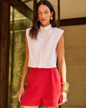 Camisa Cropped Com Detalhe De Pregas