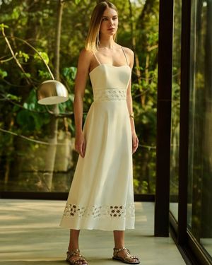Vestido Midi Alças Recorte Rendado 