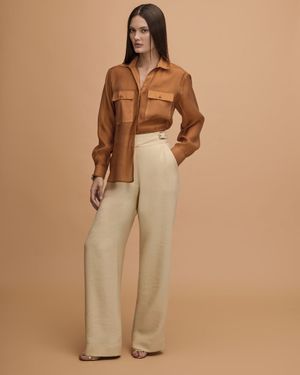Calça Wide Cós Transpassado com Fivelas