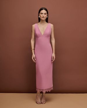 Vestido Midi Com Renda Chantilly