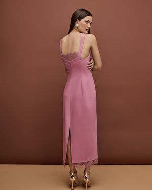 Vestido Midi Com Renda Chantilly
