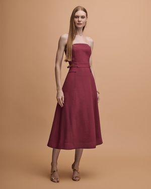 Vestido Midi sem Alças Cós com Martingale 