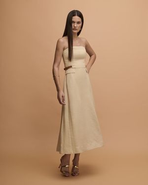 Vestido Midi sem Alças Cós com Martingale 