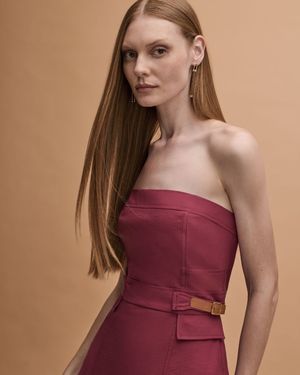 Vestido Midi sem Alças Cós com Martingale 