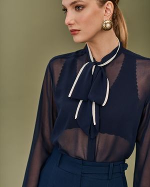 Camisa Manga Longa Gola Foulard Bicolor