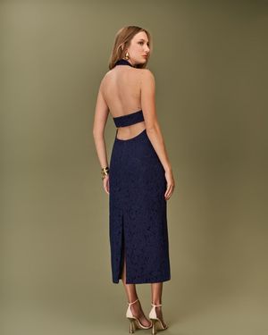 Vestido Midi Fenda e Decote Costas
