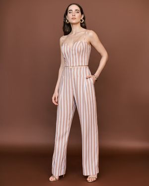 Conjunto Top Listras e Calça Pantalona