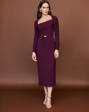 Vestido Manga Longa Decote Assimétrico