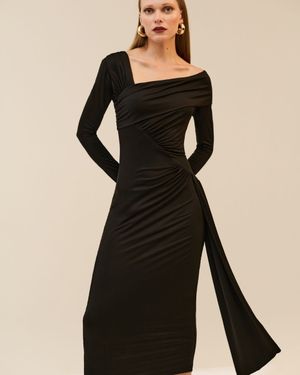 Vestido Midi Jersey Decote Assimétrico