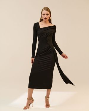 Vestido Midi Jersey Decote Assimétrico