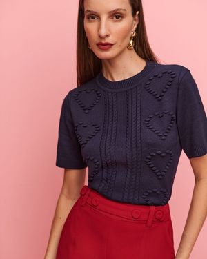 Blusa Manga Curta Jacquard coração