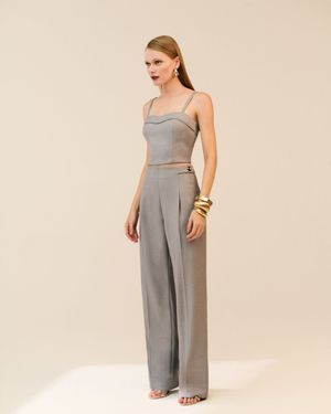 Calça Pantalona Detalhe Lateral Martingale